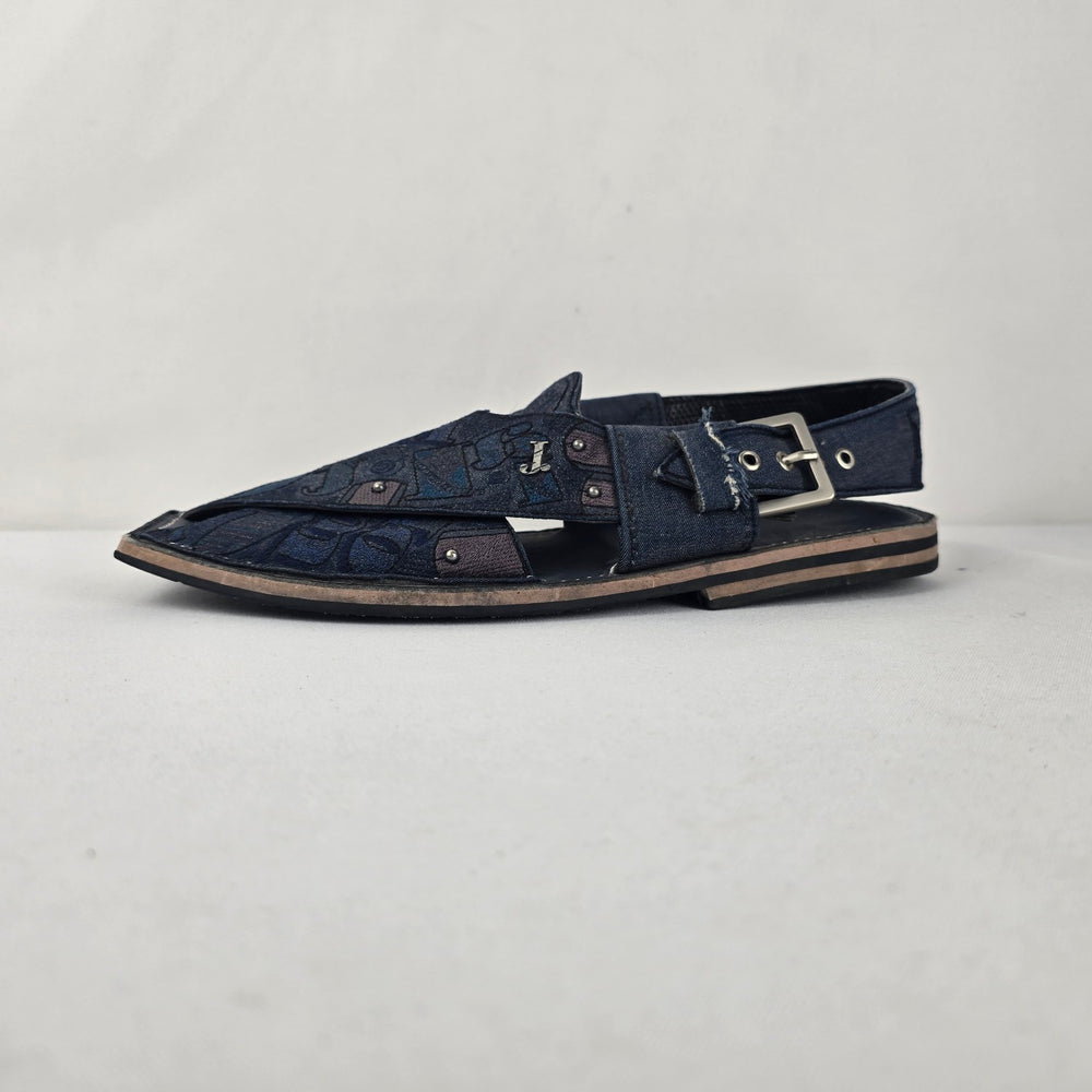 J. LUNAID Blue Embroidered Peshawari Sandals Size 8