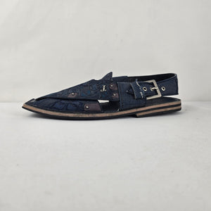 J. LUNAID Blue Embroidered Peshawari Sandals Size 8