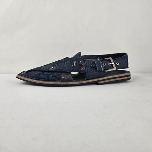 J. LUNAID Blue Embroidered Peshawari Sandals Size 8
