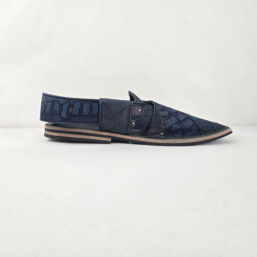 J. LUNAID Blue Embroidered Peshawari Sandals Size 8