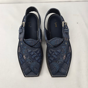 J. LUNAID Blue Embroidered Peshawari Sandals Size 8