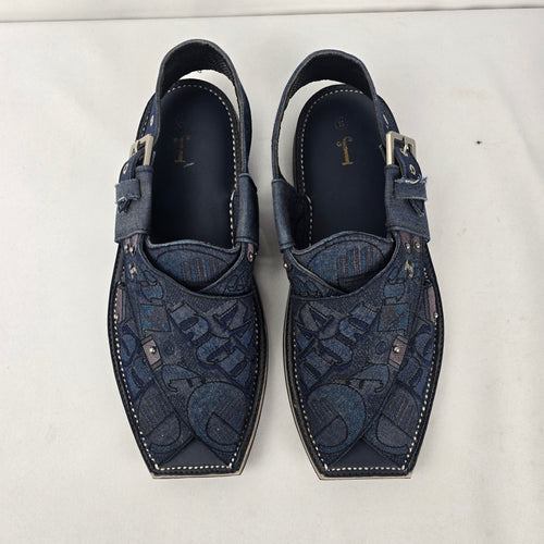 J. LUNAID Blue Embroidered Peshawari Sandals Size 8