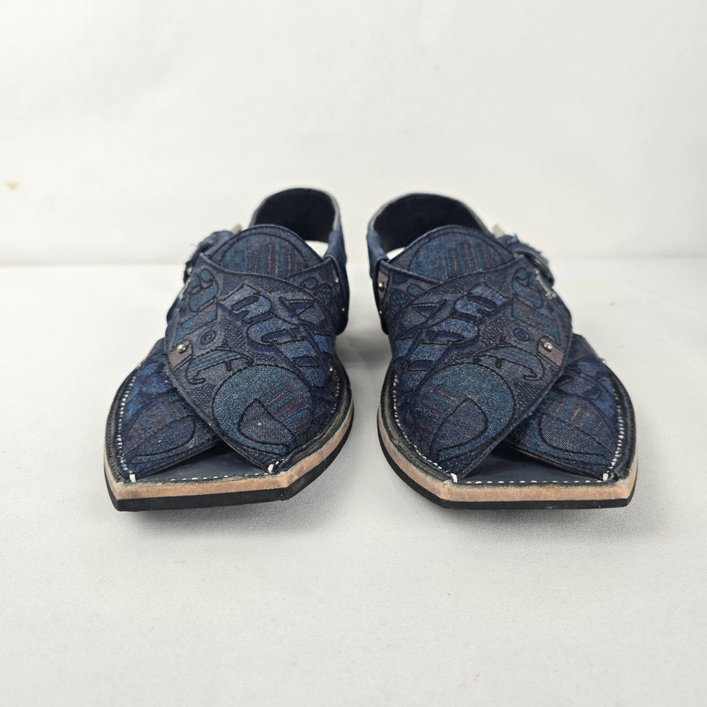 J. LUNAID Blue Embroidered Peshawari Sandals Size 8