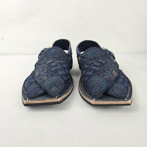 J. LUNAID Blue Embroidered Peshawari Sandals Size 8