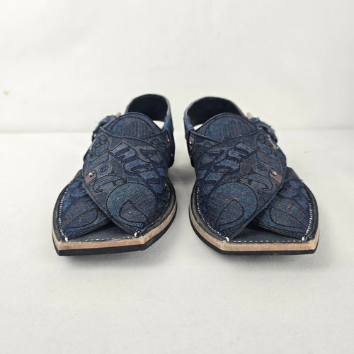 J. LUNAID Blue Embroidered Peshawari Sandals Size 8
