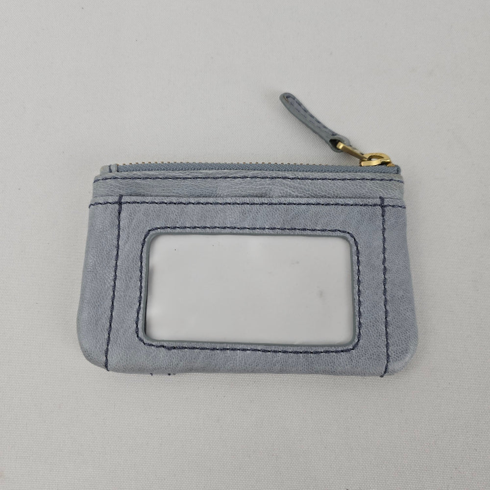 Fossil Light Blue Leather Zip Coin Purse ID Card Holder Keychain