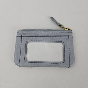 Fossil Light Blue Leather Zip Coin Purse ID Card Holder Keychain