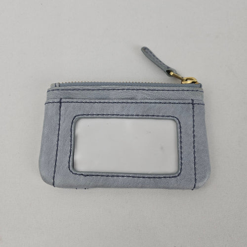 Fossil Light Blue Leather Zip Coin Purse ID Card Holder Keychain