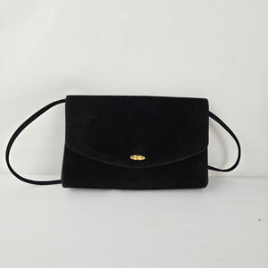 Vintage Cabrelli Black Suede Shoulder Bag Clutch Gold Tone Hardware