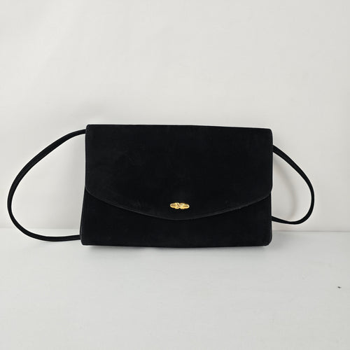 Vintage Cabrelli Black Suede Shoulder Bag Clutch Gold Tone Hardware