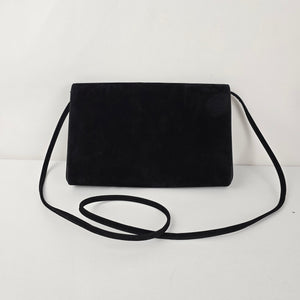 Vintage Cabrelli Black Suede Shoulder Bag Clutch Gold Tone Hardware