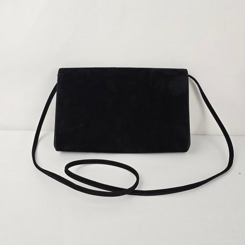 Vintage Cabrelli Black Suede Shoulder Bag Clutch Gold Tone Hardware