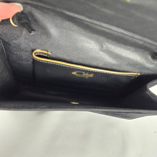 Vintage Cabrelli Black Suede Shoulder Bag Clutch Gold Tone Hardware