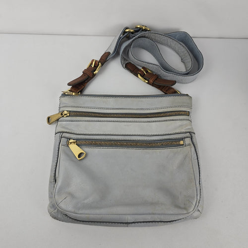 Fossil Light Blue Leather Multi-Zip Crossbody Shoulder Bag