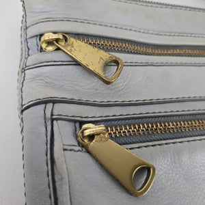 Fossil Light Blue Leather Multi-Zip Crossbody Shoulder Bag
