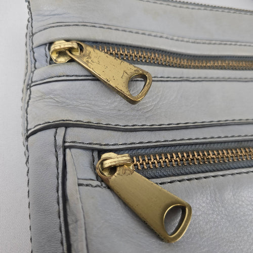 Fossil Light Blue Leather Multi-Zip Crossbody Shoulder Bag