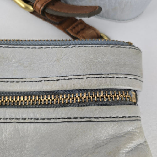 Fossil Light Blue Leather Multi-Zip Crossbody Shoulder Bag