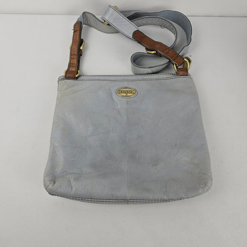 Fossil Light Blue Leather Multi-Zip Crossbody Shoulder Bag