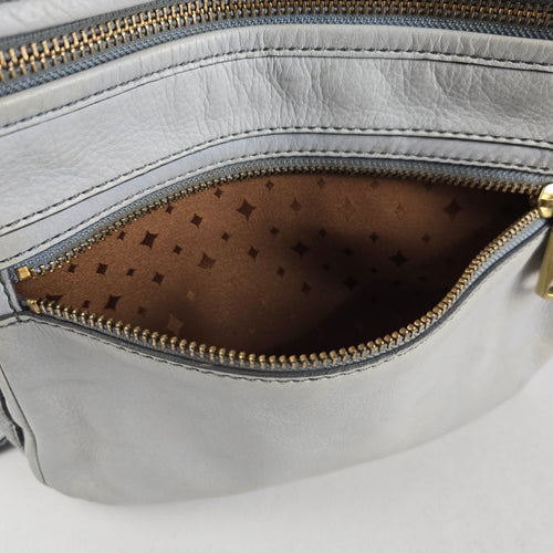 Fossil Light Blue Leather Multi-Zip Crossbody Shoulder Bag