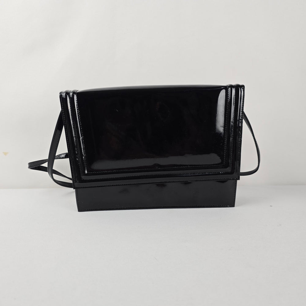 Vintage Arnold Churgin Black Patent Shoulder Bag Clutch Gold Tone Hardware