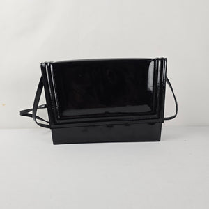 Vintage Arnold Churgin Black Patent Shoulder Bag Clutch Gold Tone Hardware