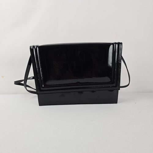 Vintage Arnold Churgin Black Patent Shoulder Bag Clutch Gold Tone Hardware