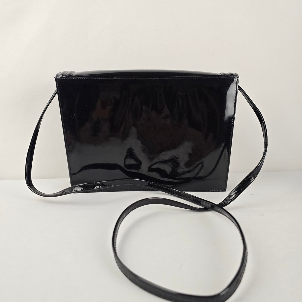 Vintage Arnold Churgin Black Patent Shoulder Bag Clutch Gold Tone Hardware