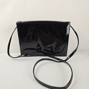 Vintage Arnold Churgin Black Patent Shoulder Bag Clutch Gold Tone Hardware