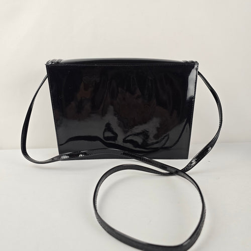 Vintage Arnold Churgin Black Patent Shoulder Bag Clutch Gold Tone Hardware