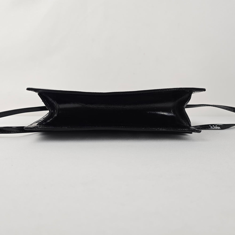 Vintage Arnold Churgin Black Patent Shoulder Bag Clutch Gold Tone Hardware