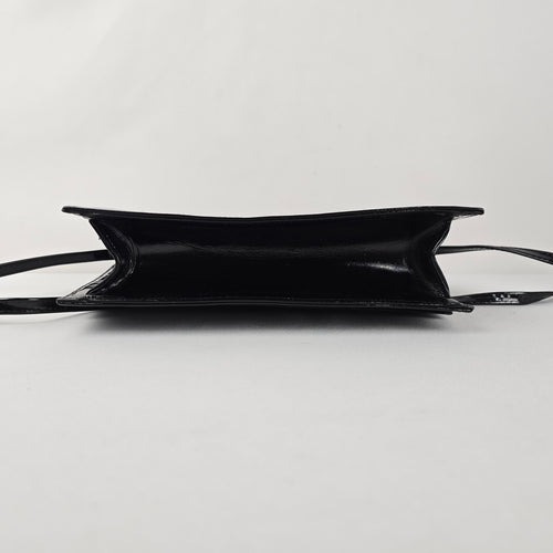 Vintage Arnold Churgin Black Patent Shoulder Bag Clutch Gold Tone Hardware