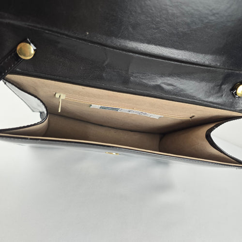 Vintage Arnold Churgin Black Patent Shoulder Bag Clutch Gold Tone Hardware