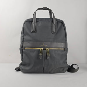 Allancia Grey Nylon Backpack Gold Tone Zip Travel Bag