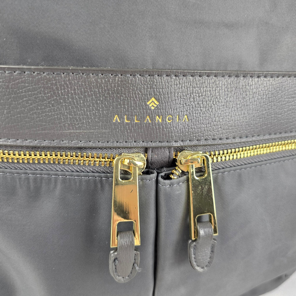 Allancia Grey Nylon Backpack Gold Tone Zip Travel Bag