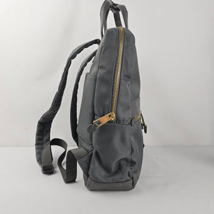 Allancia Grey Nylon Backpack Gold Tone Zip Travel Bag