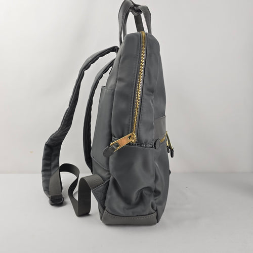 Allancia Grey Nylon Backpack Gold Tone Zip Travel Bag