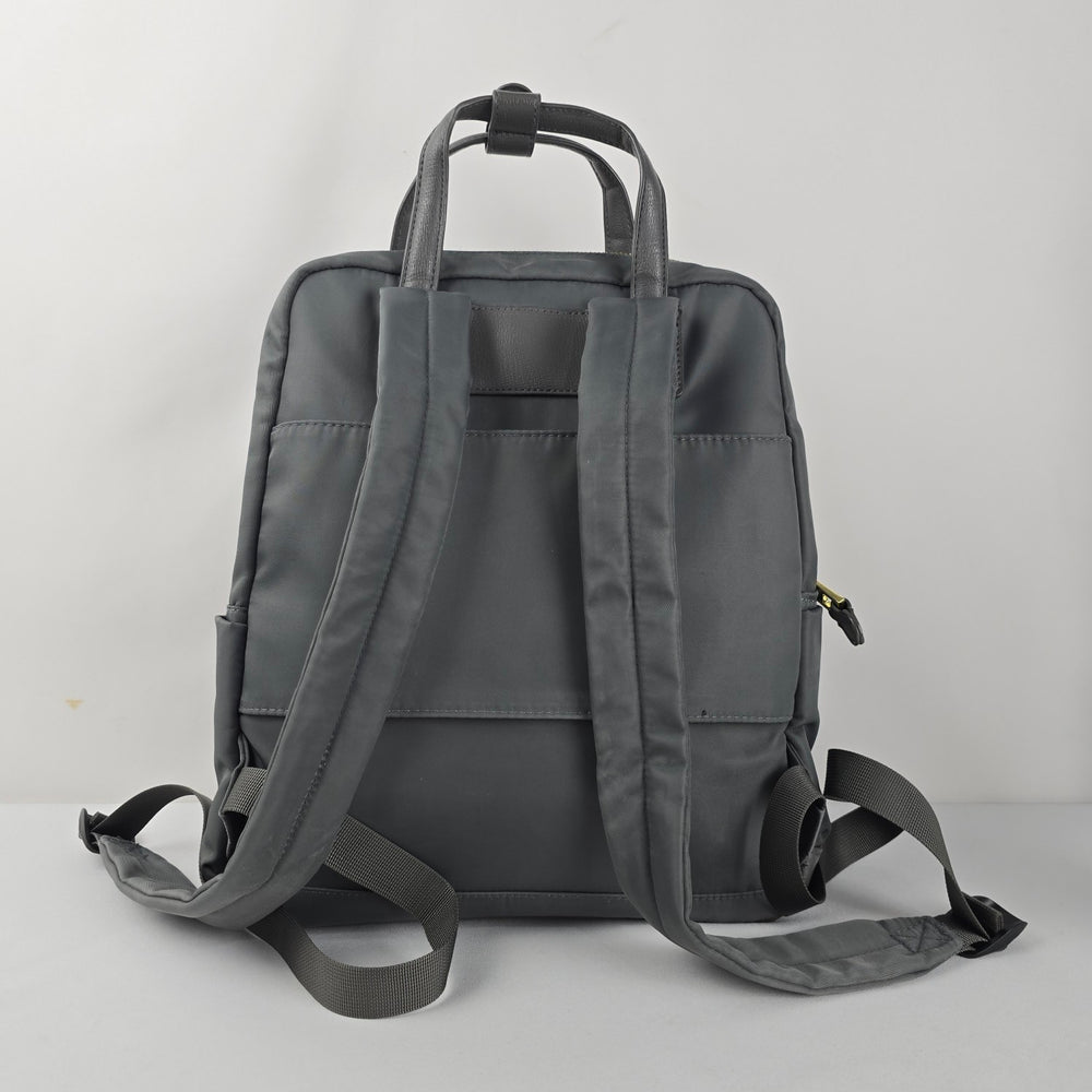 Allancia Grey Nylon Backpack Gold Tone Zip Travel Bag