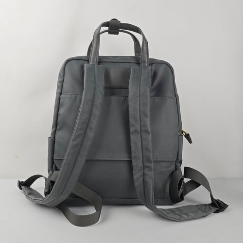 Allancia Grey Nylon Backpack Gold Tone Zip Travel Bag