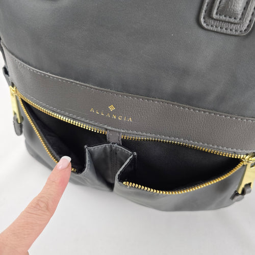 Allancia Grey Nylon Backpack Gold Tone Zip Travel Bag