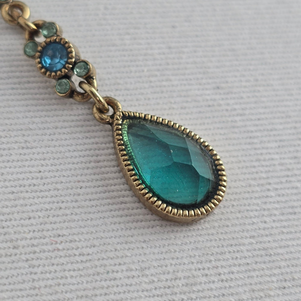 Vintage Teal Rhinestone Y-Drop Statement Necklace