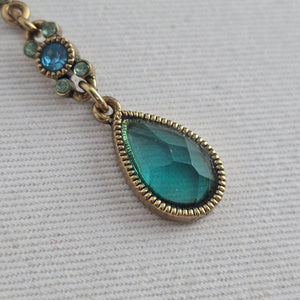 Vintage Teal Rhinestone Y-Drop Statement Necklace