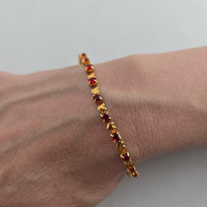 Vintage Red & Gold-Tone Crystal Heart Link Tennis Bracelet