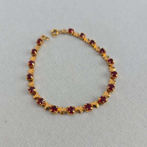 Vintage Red & Gold-Tone Crystal Heart Link Tennis Bracelet