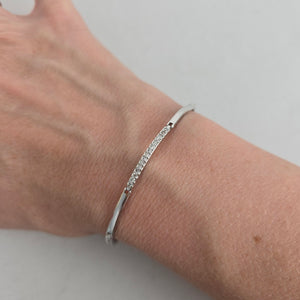 Silver-Tone Clear Crystal Bar Link Bracelet with Safety Chain