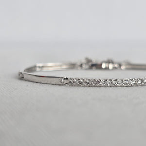 Silver-Tone Clear Crystal Bar Link Bracelet with Safety Chain