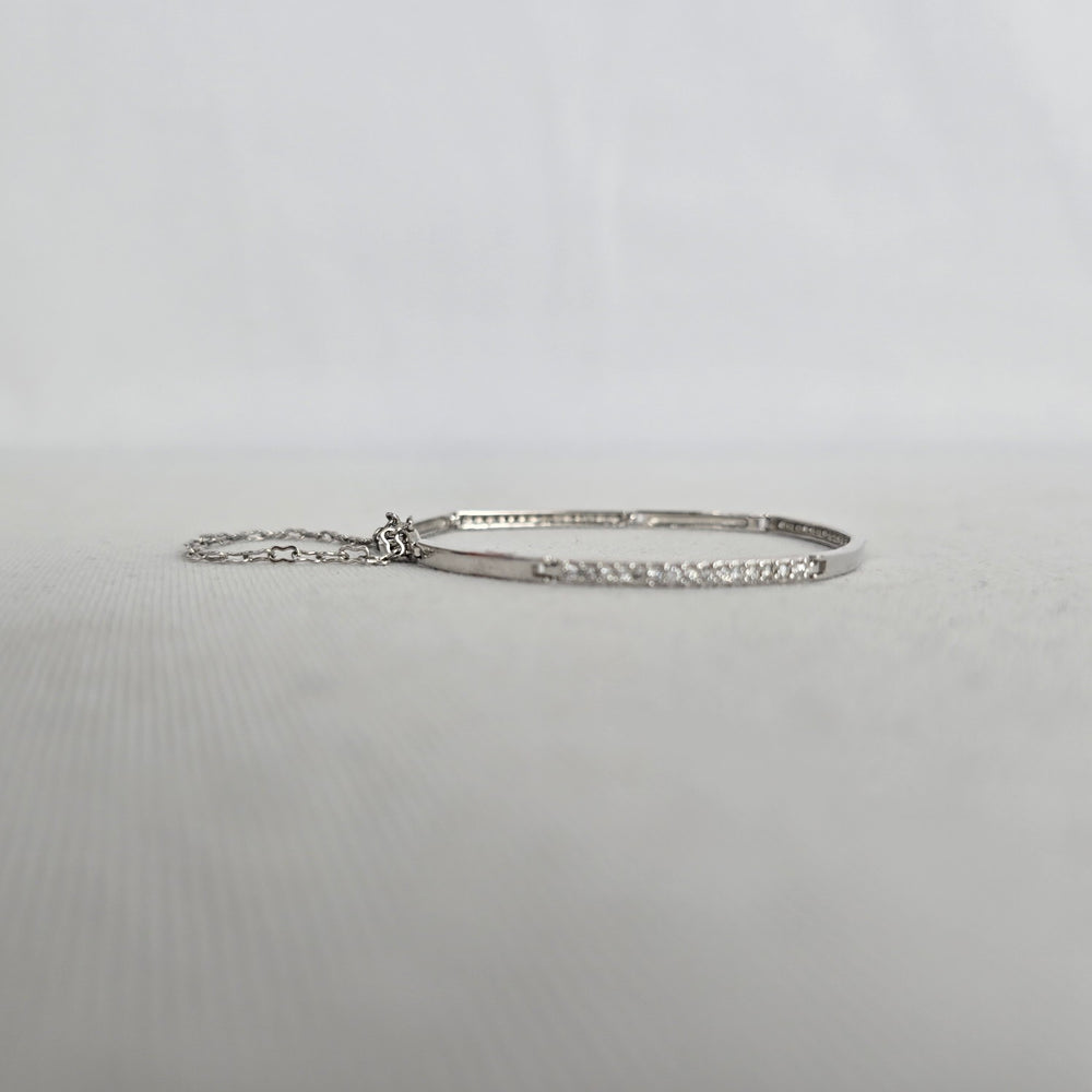 Silver-Tone Clear Crystal Bar Link Bracelet with Safety Chain