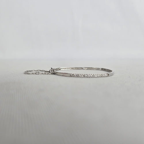 Silver-Tone Clear Crystal Bar Link Bracelet with Safety Chain