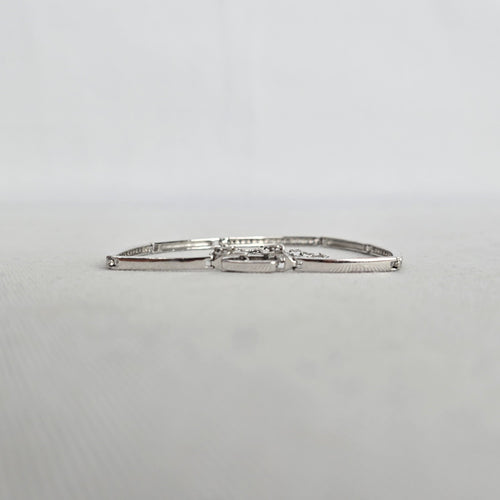 Silver-Tone Clear Crystal Bar Link Bracelet with Safety Chain