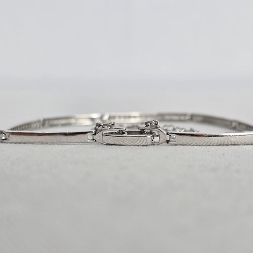 Silver-Tone Clear Crystal Bar Link Bracelet with Safety Chain