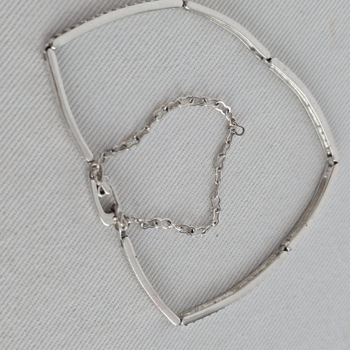 Silver-Tone Clear Crystal Bar Link Bracelet with Safety Chain